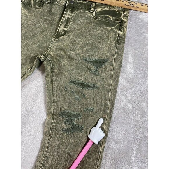 Mnml Men’s Distressed Skinny Jeans - Acid Wash Green - Size 36 - Picture 10 of 13